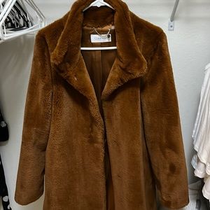 Faux Fur Coat in Tobacco color